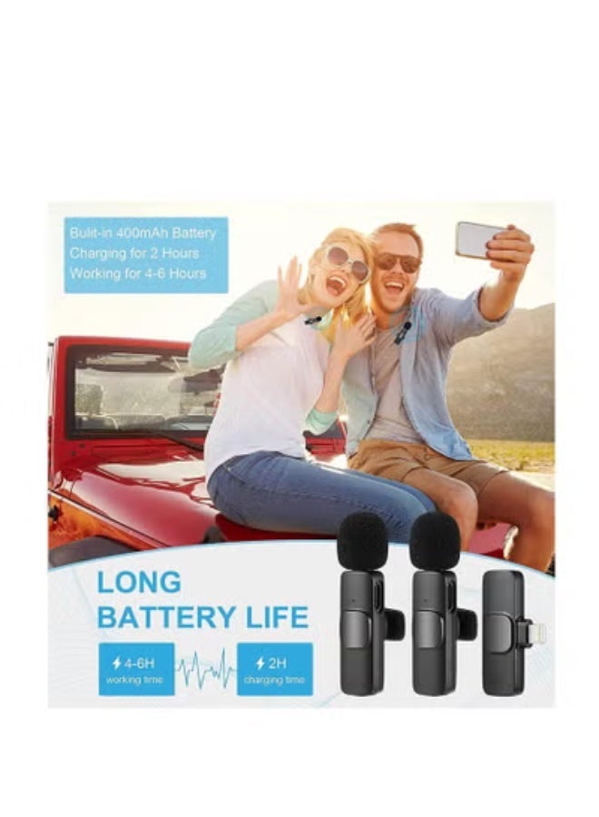 ميكروفون K9 لاسلكي بياقة لافالير  متعدد الاتجاهات بخاصية التوصيل والتشغيل للمقابلات والبث المباشر لفيديو يوتيوب متوافق مع موبايل اندرويد الذكية وموبايل ايفون iOS أسود - Image 4